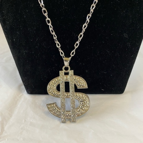 Crystal Dollar Sign Necklace Stainless Steel - Picture 3 of 7